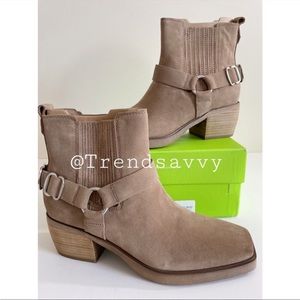 SAM EDELMAN Bellamie Block Heel Bootie Suede Ankle Square Toe Shoes Size 7M NWT